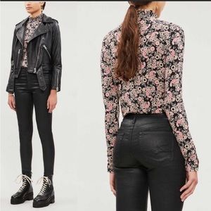 SANDRO
Paisley Print Mock Neck Button-Up Top